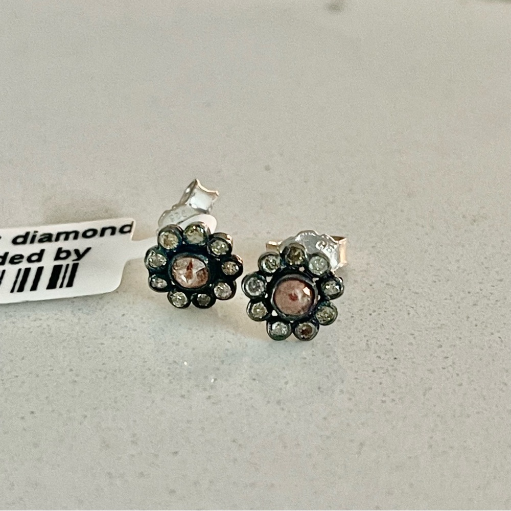 One of a kinds Rose cut Diamond flower Earrings.